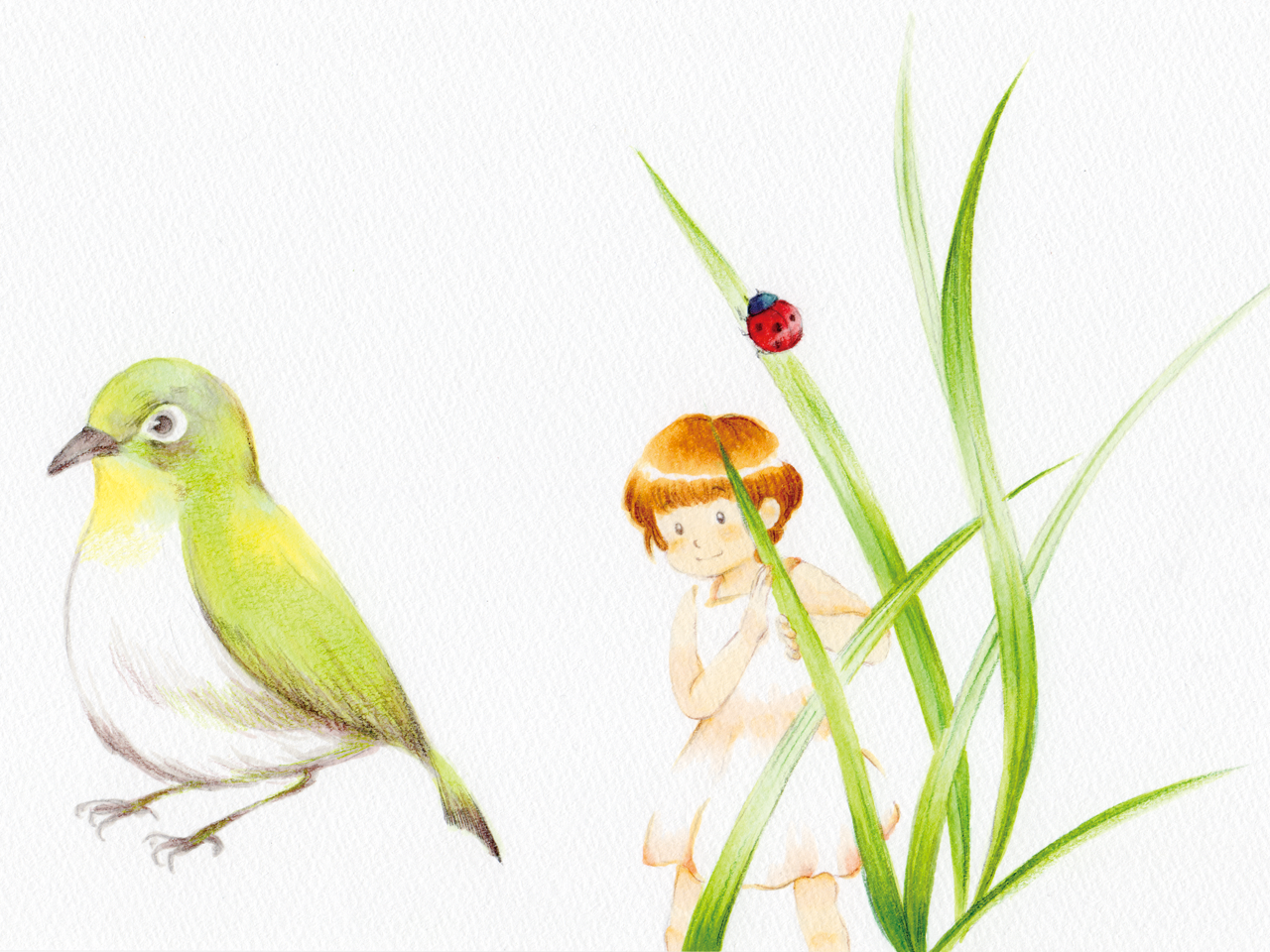 小鳥と子どもイラスト