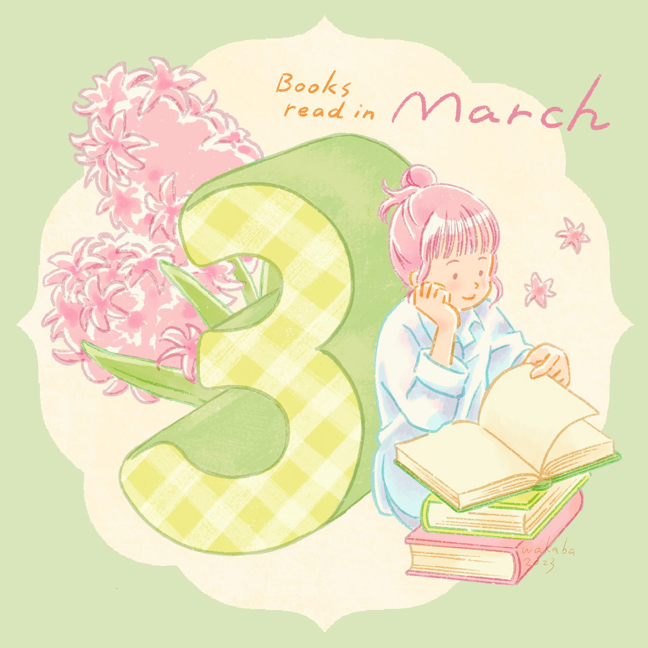 本を読んでいる女の子のイラスト3月