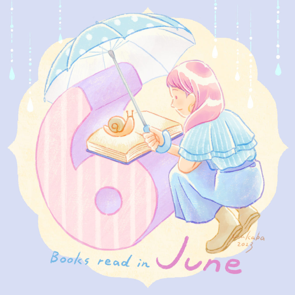 読書する女の子とカタツムリのイラスト6月